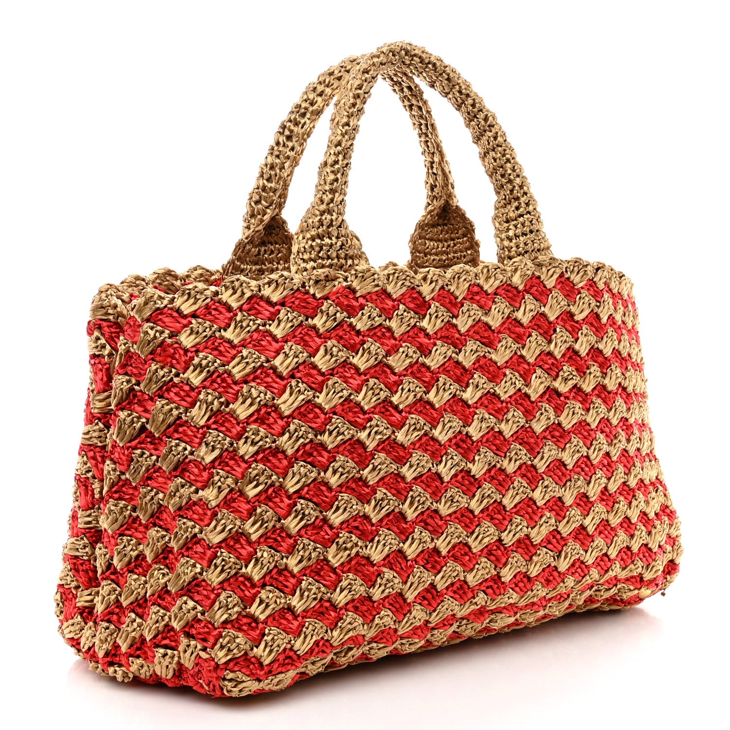 Prada Raffia Crochet Large Tote Naturale Fuoco 3 of 13