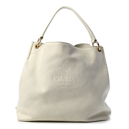 Prada Vitello Daino Logo Hobo White 1 of 5