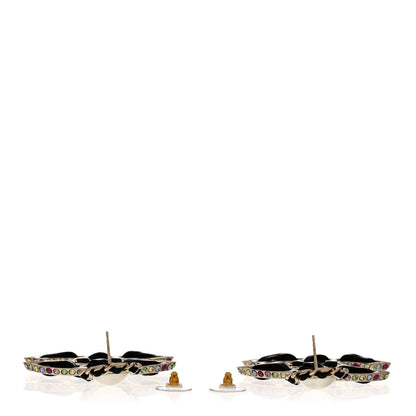 Chanel Pearl Lambskin Crystal Chain CC Drop Earrings Black Gold Multicolor 3 of 5