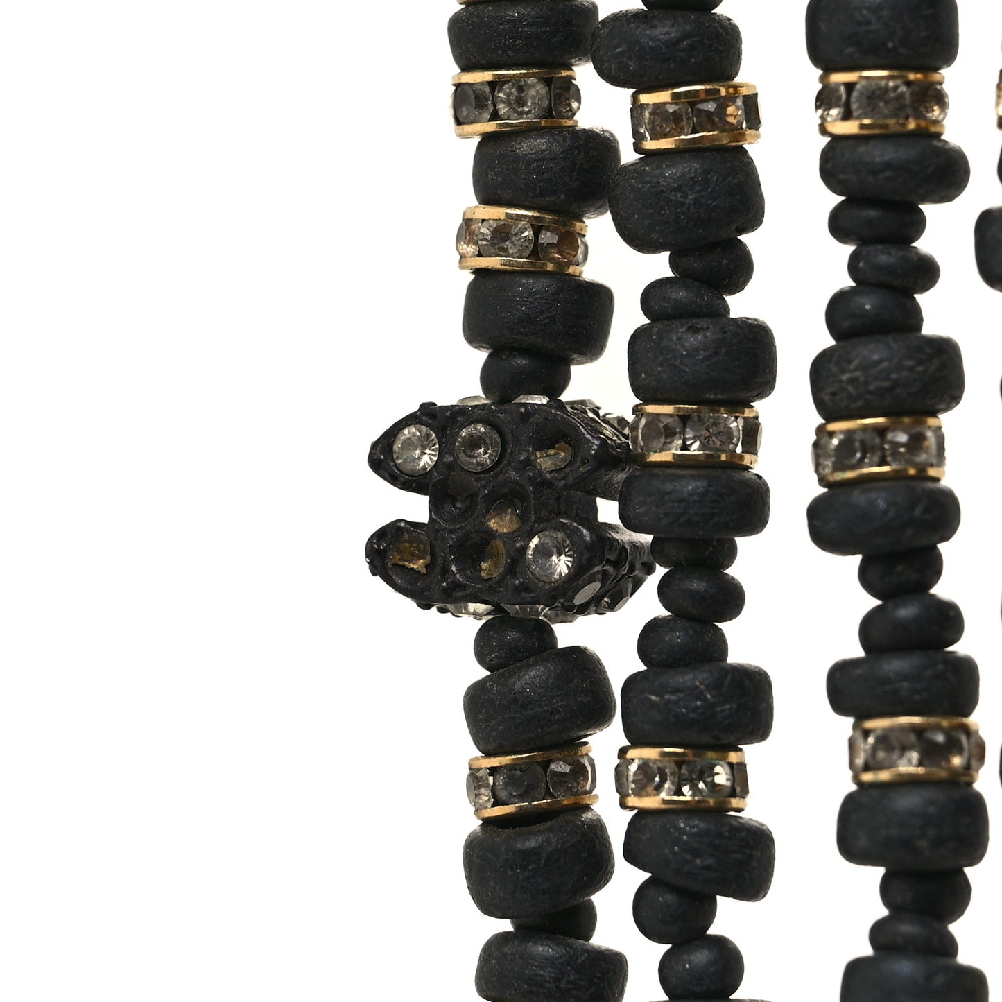 Wood Crystal Bead Camellia Multi Strand Necklace Black