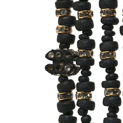 Chanel Wood Crystal Bead Camellia Multi Strand Necklace Black 6 of 6