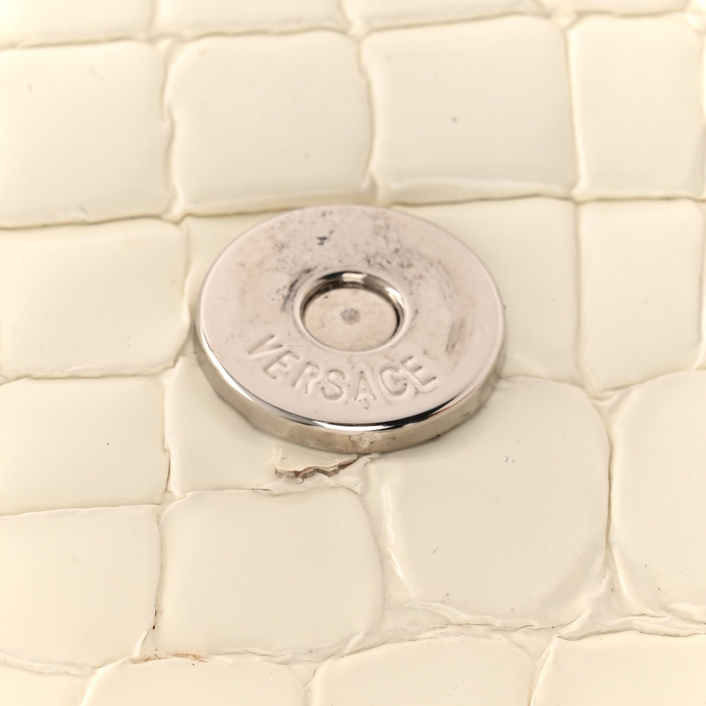 Croc Stamped Patent Palazzo Sultan Shoulder Bag White