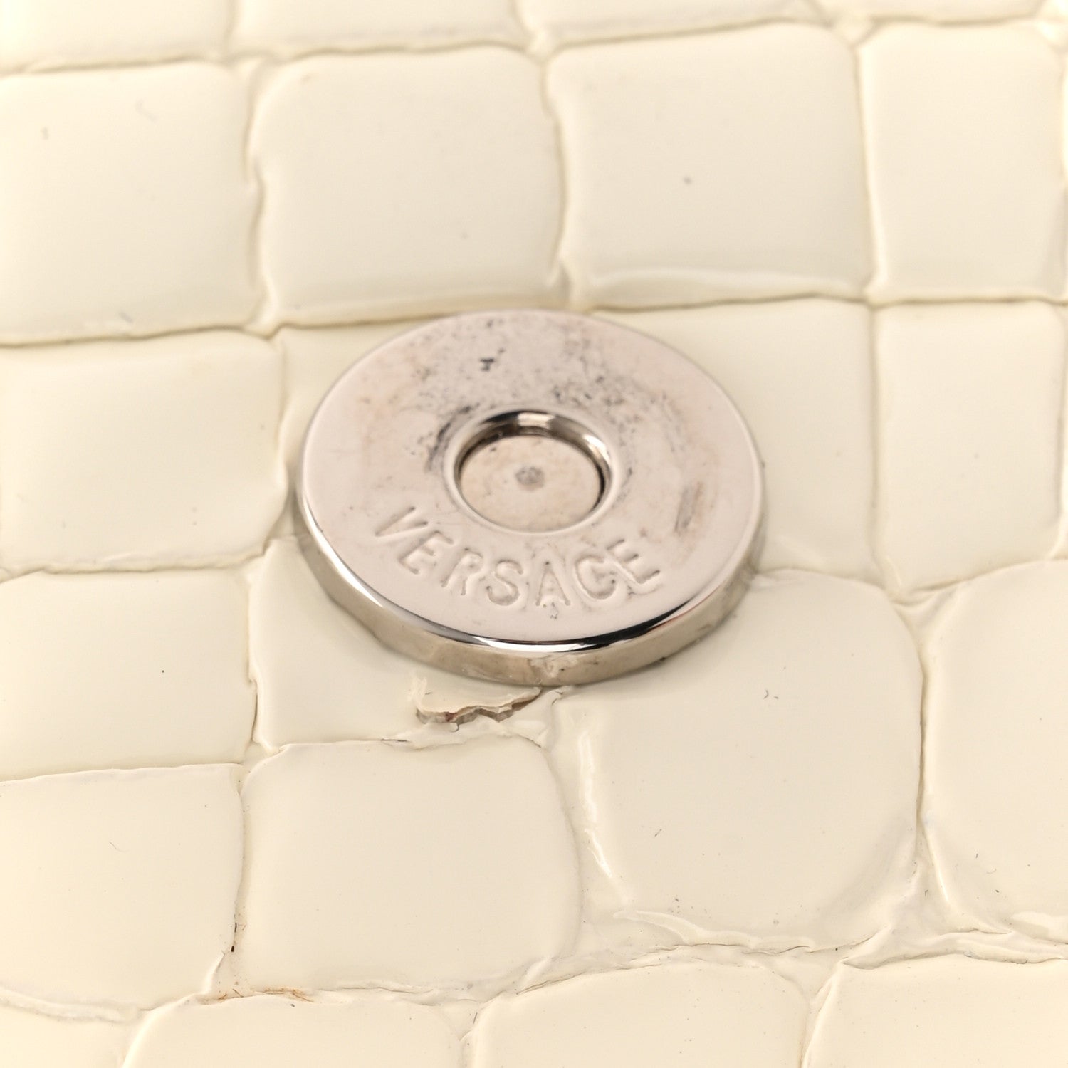 Versace Croc Stamped Patent Palazzo Sultan Shoulder Bag White 10 of 11