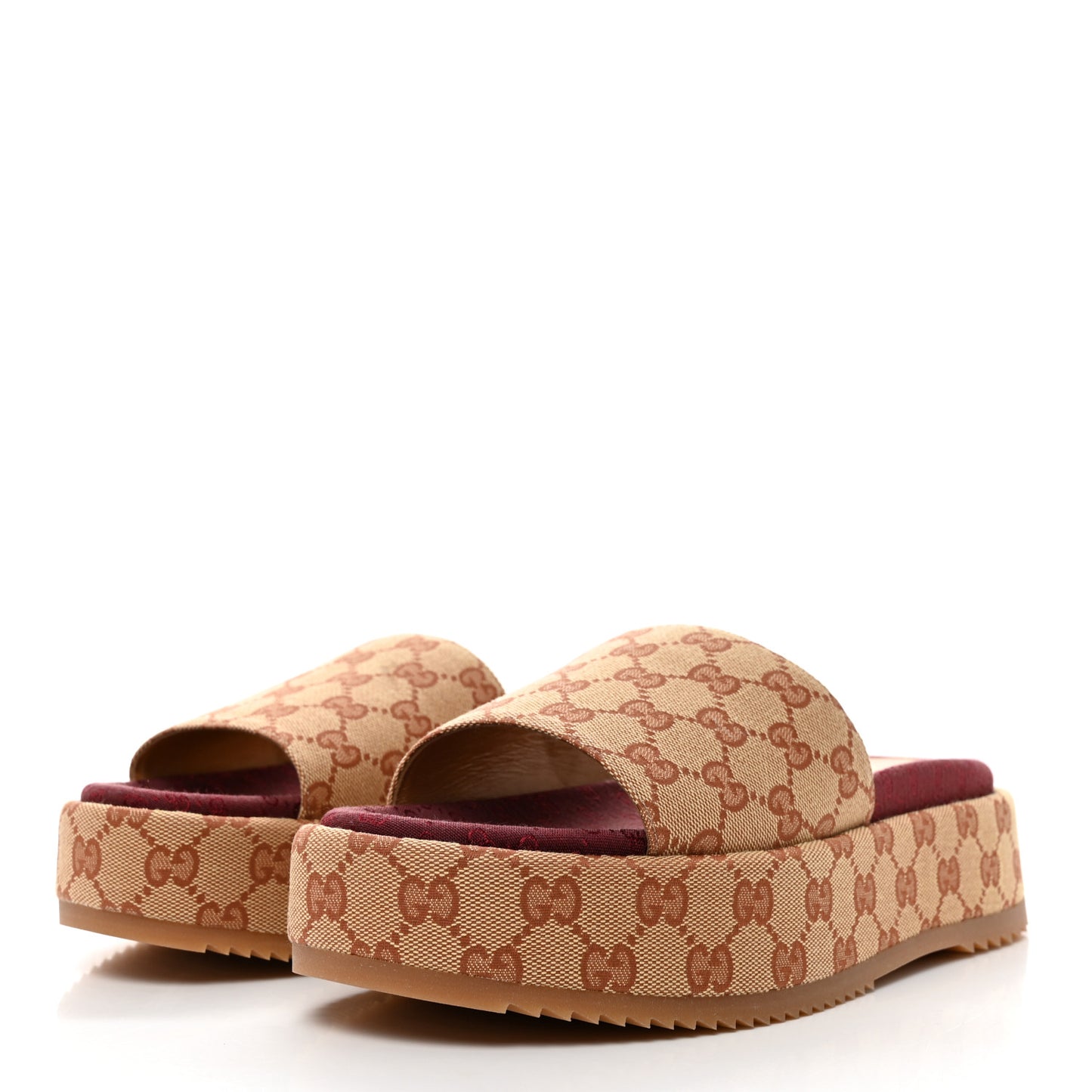 Canvas GG Monogram Angelina Platform Slide Sandals 41 Beige Ruggine