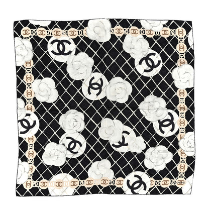 Chanel Silk Camellia CC Square Scarf Black 1 of 8