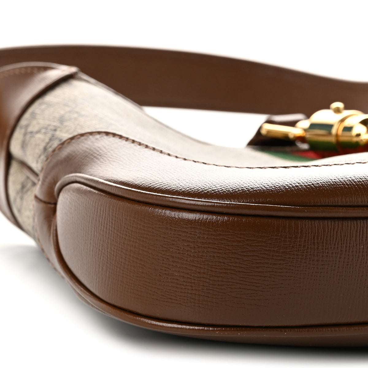 GG Supreme Monogram Azalea Calfskin Web Small Jackie 1961 Hobo Beige Ebony Brown Sugar