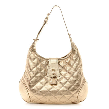 Burberry Metallic Calfskin Quilted Hoxton Hobo Gold 1 of 12