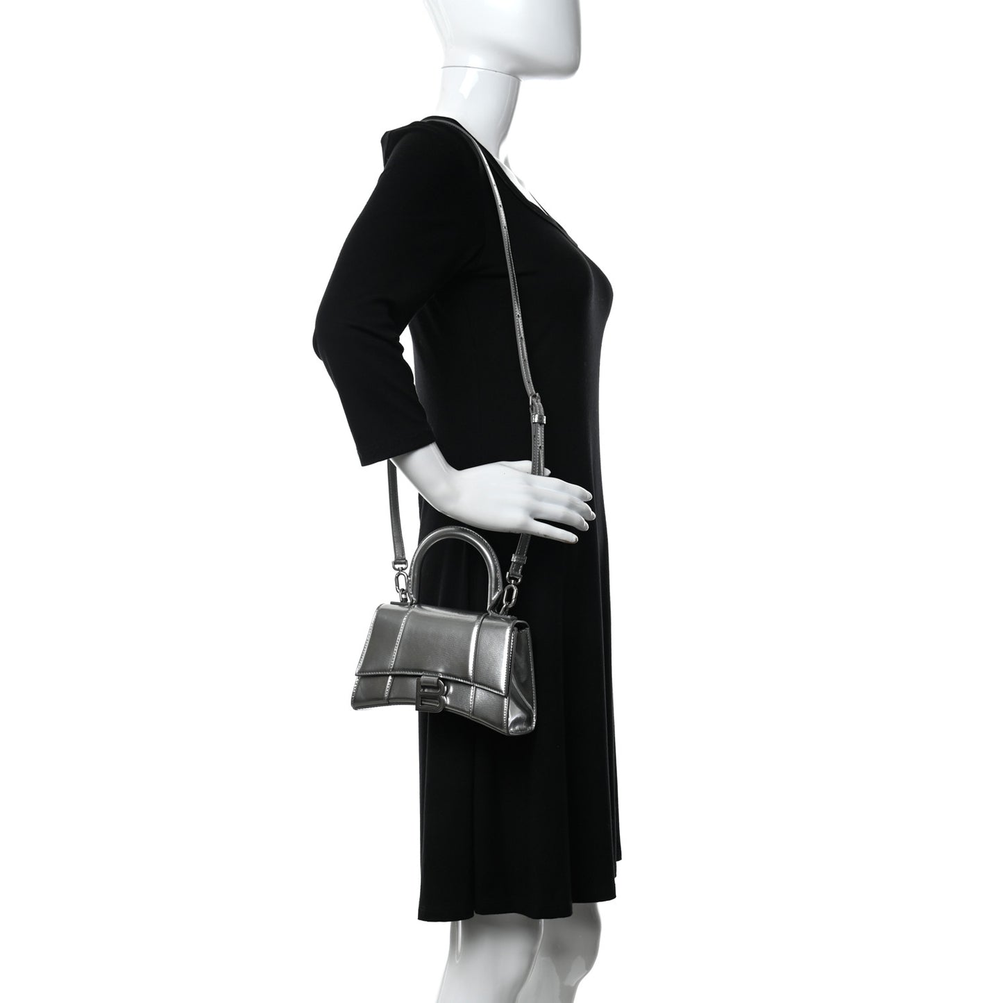 Metallic Textured Calfskin Hourglass Top Handle Bag XS Silver