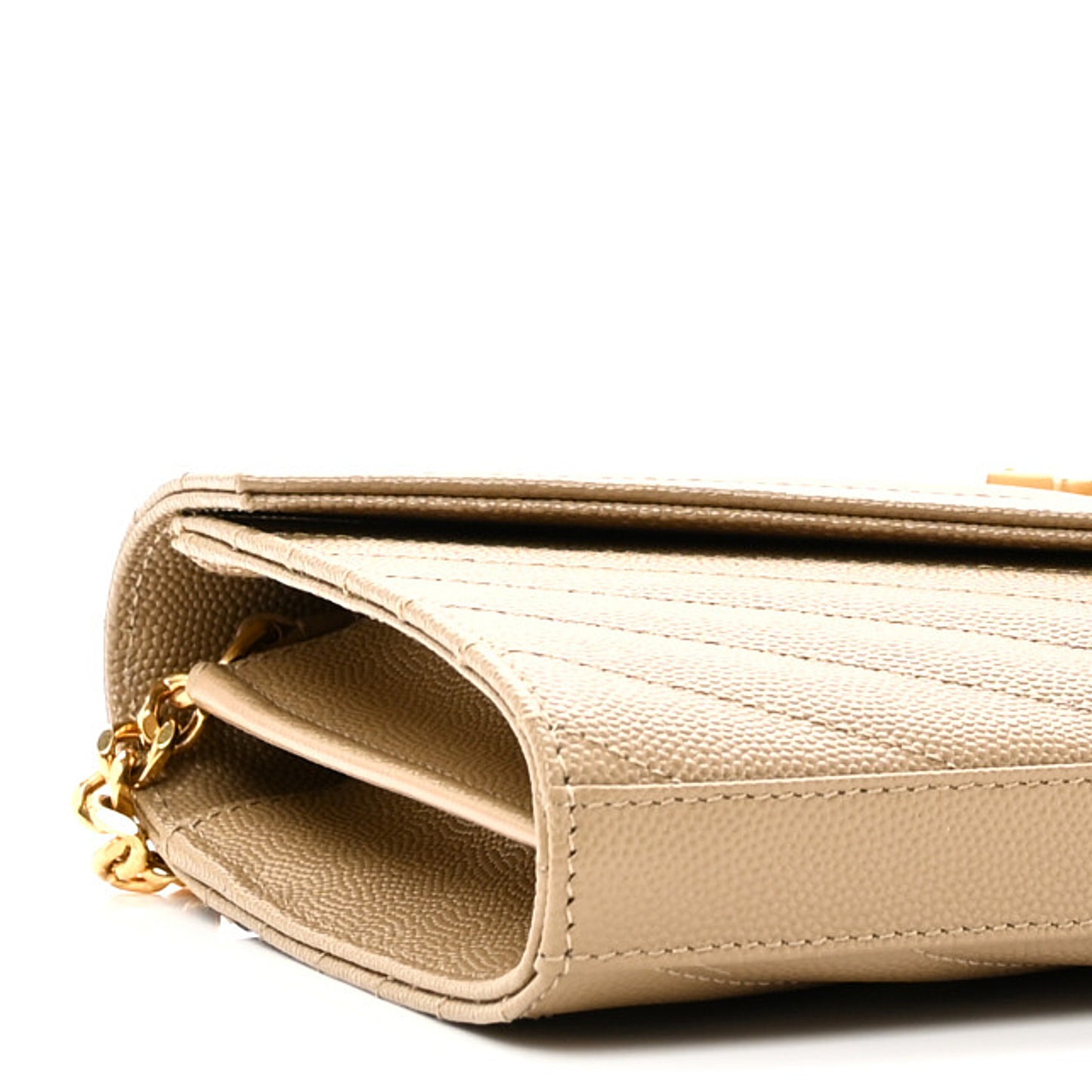 Grain De Poudre Matelasse Chevron Monogram Chain Wallet Dark Latte