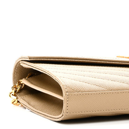 Saint Laurent Grain De Poudre Matelasse Chevron Monogram Chain Wallet Dark Latte 8 of 10