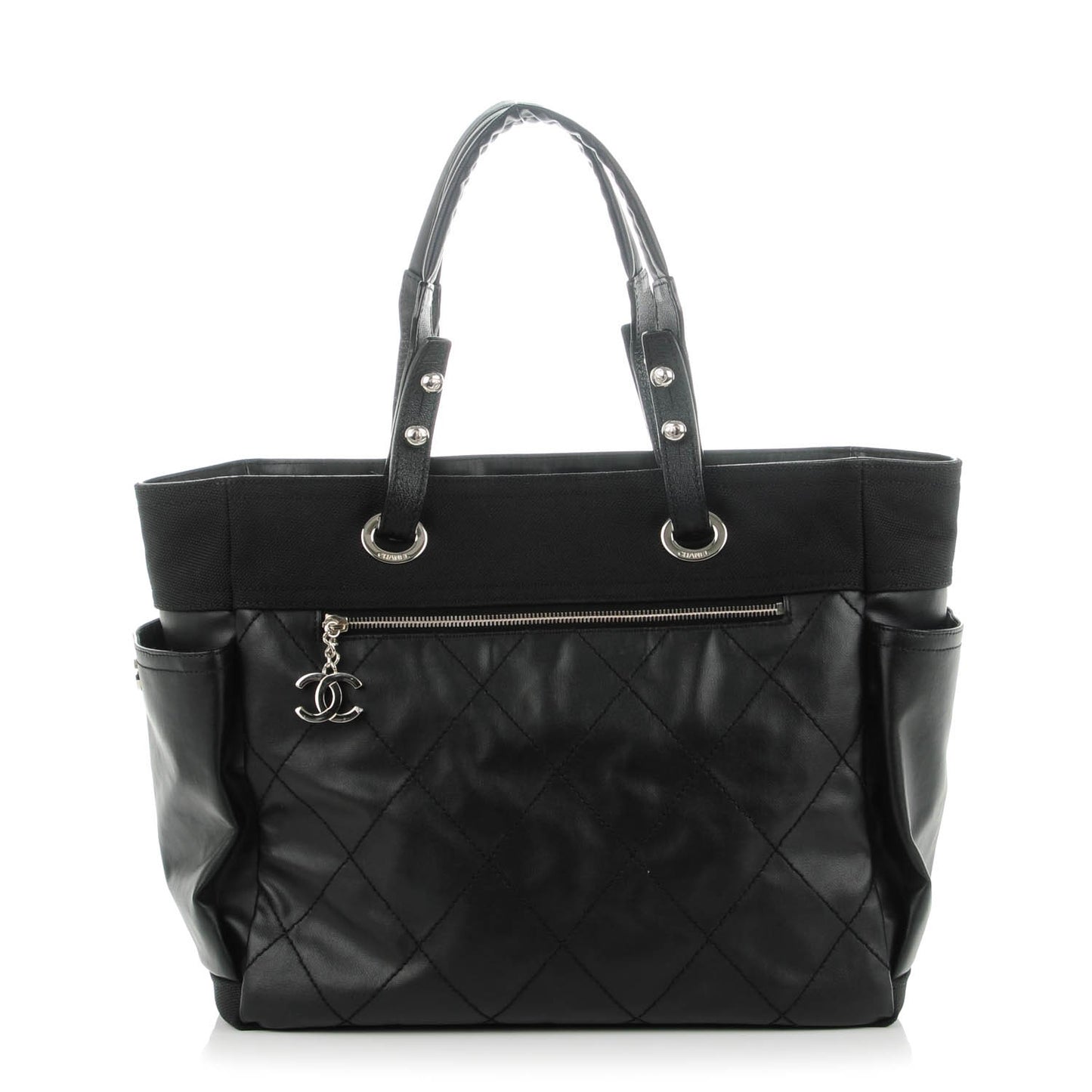 Coated Canvas Large Paris Biarritz Tote Black
