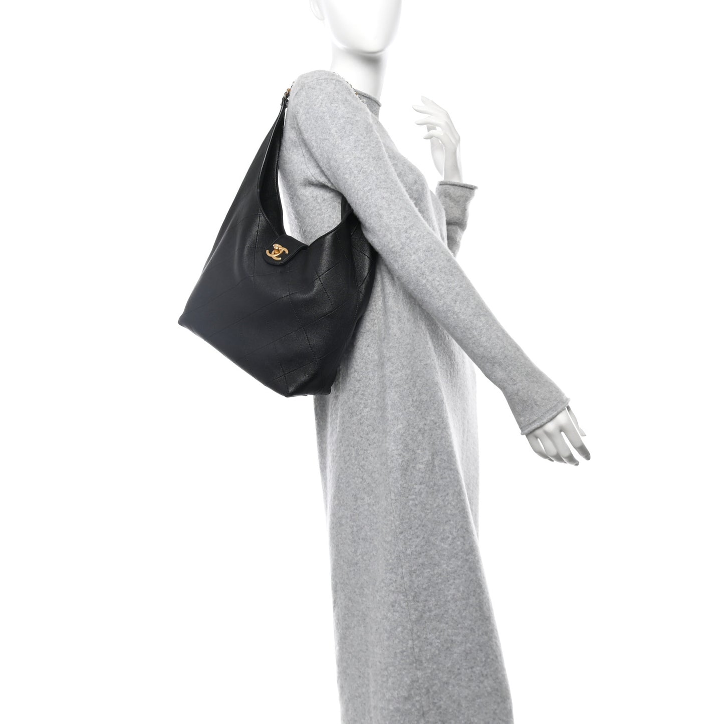 Shiny Lambskin Quilted Medium Hobo Black