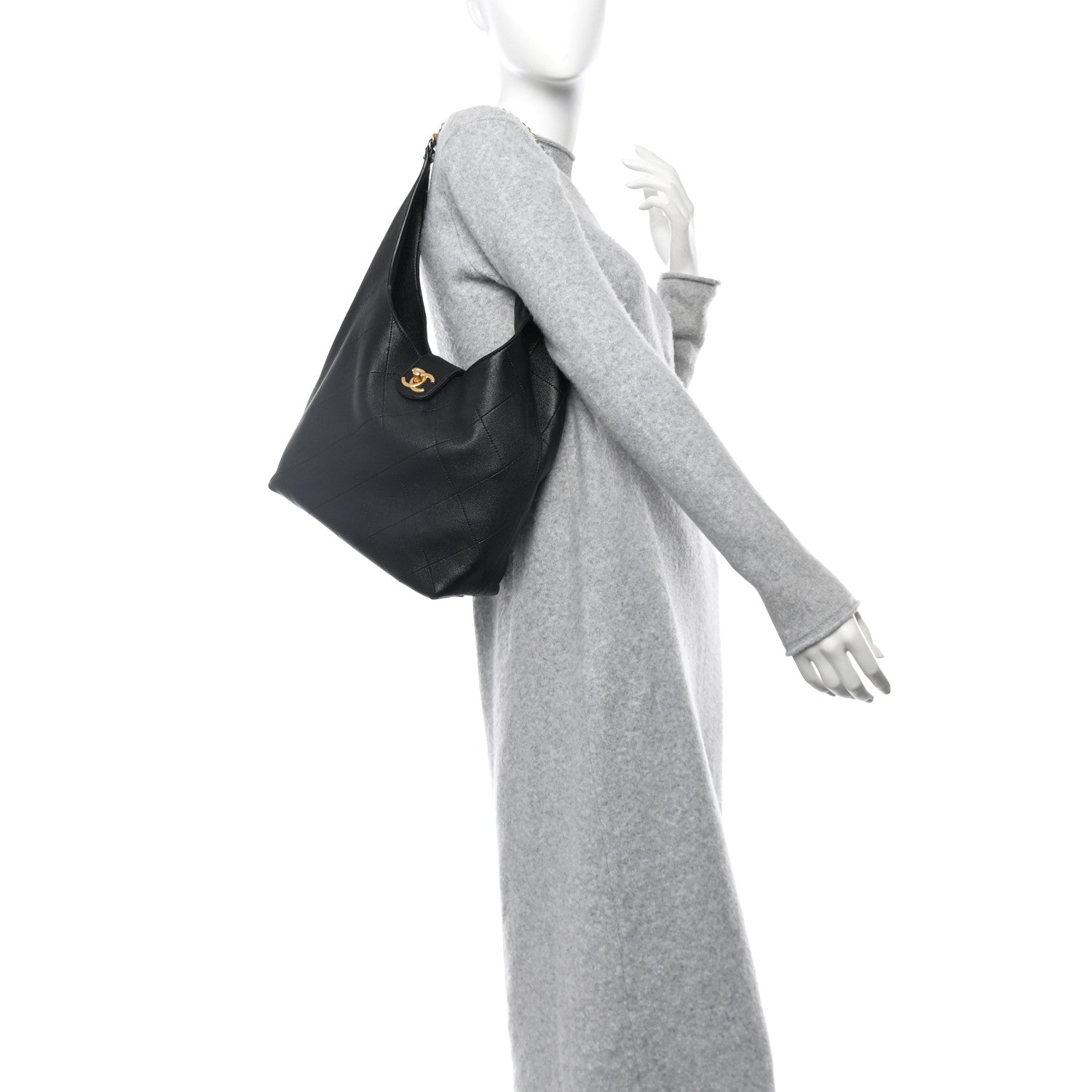 Chanel Shiny Lambskin Quilted Medium Hobo Black 2 of 11