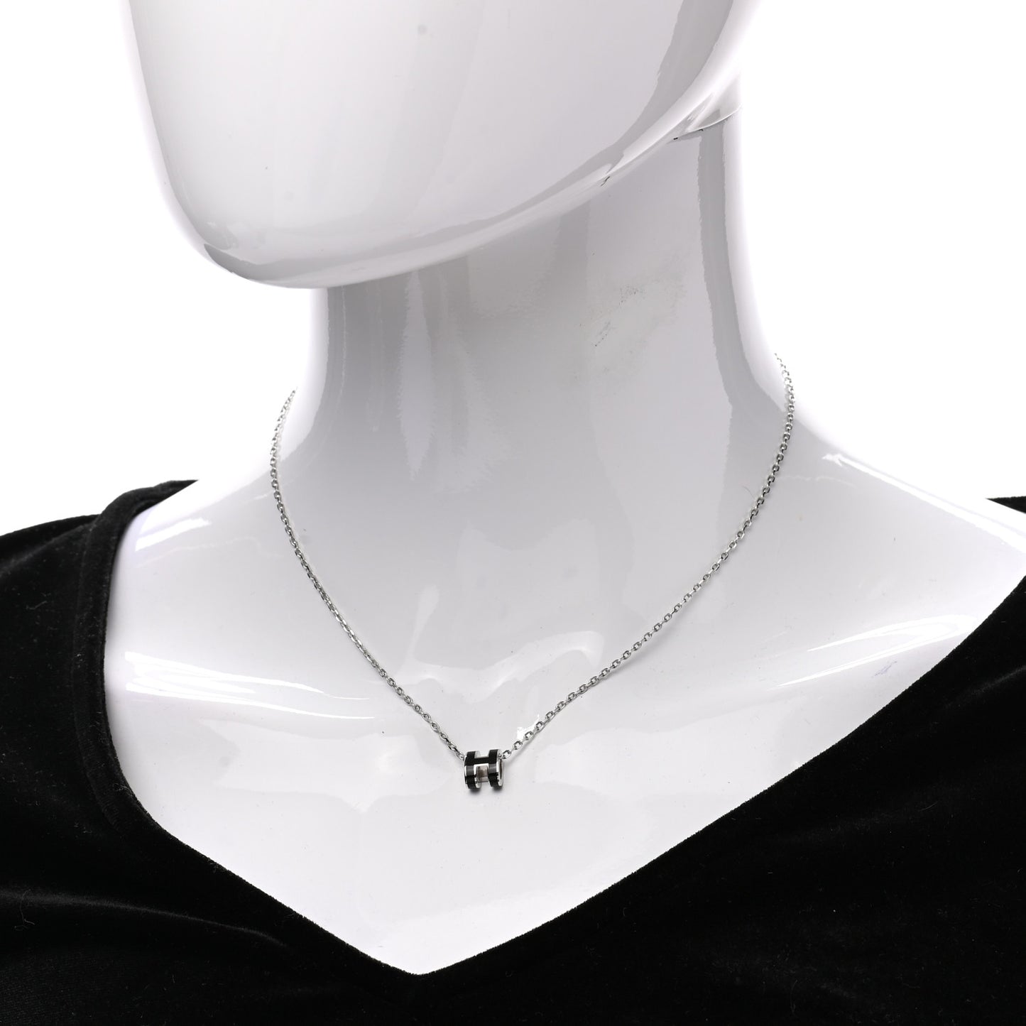 Lacquered Palladium Mini Pop H Pendant Necklace Black