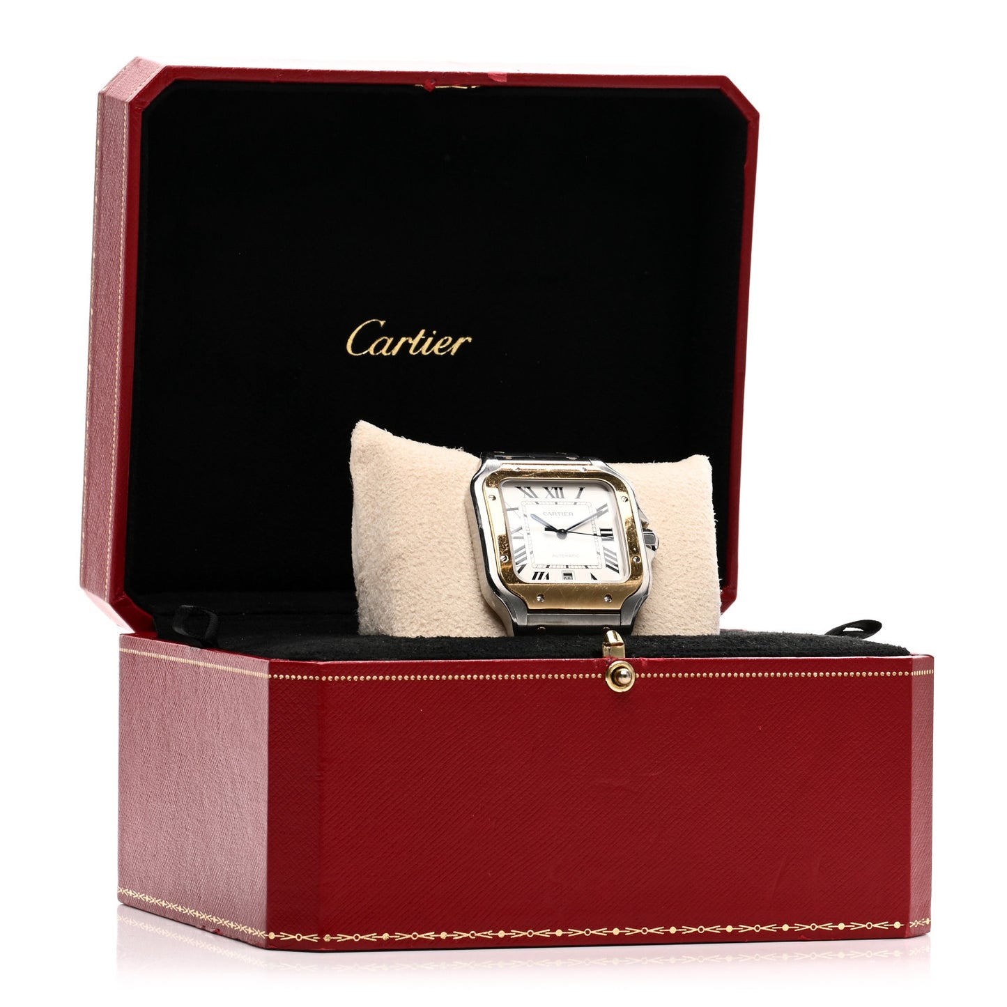 Stainless Steel 18K Yellow Gold 39.8mm Santos De Cartier Automatic Watch