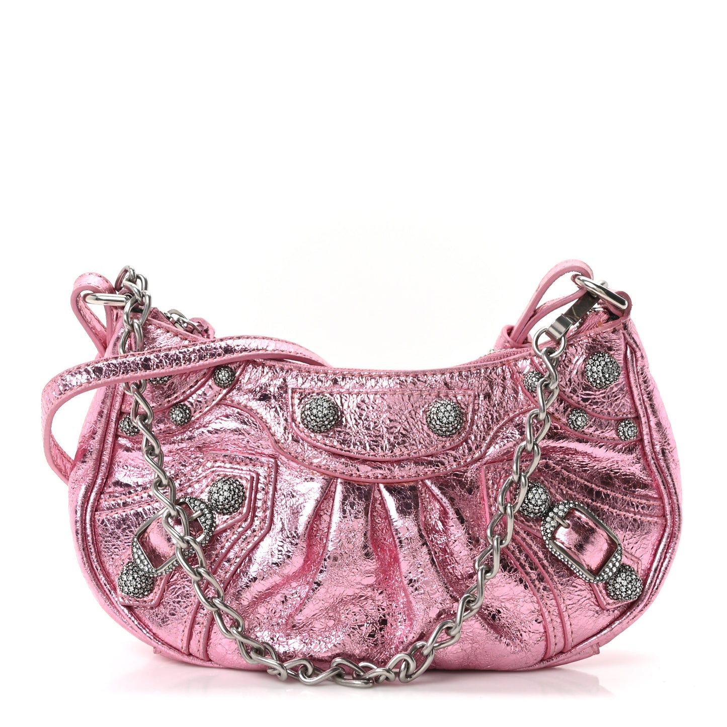 Metallic Agneau Arena Crystal Le Cagole Mini Purse With Chain Met Pink