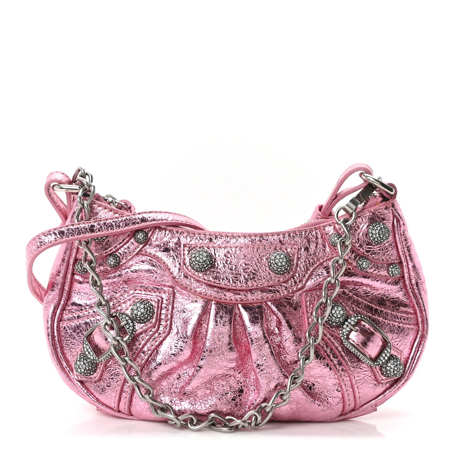 Balenciaga Metallic Agneau Arena Crystal Le Cagole Mini Purse With Chain Met Pink 1 of 11