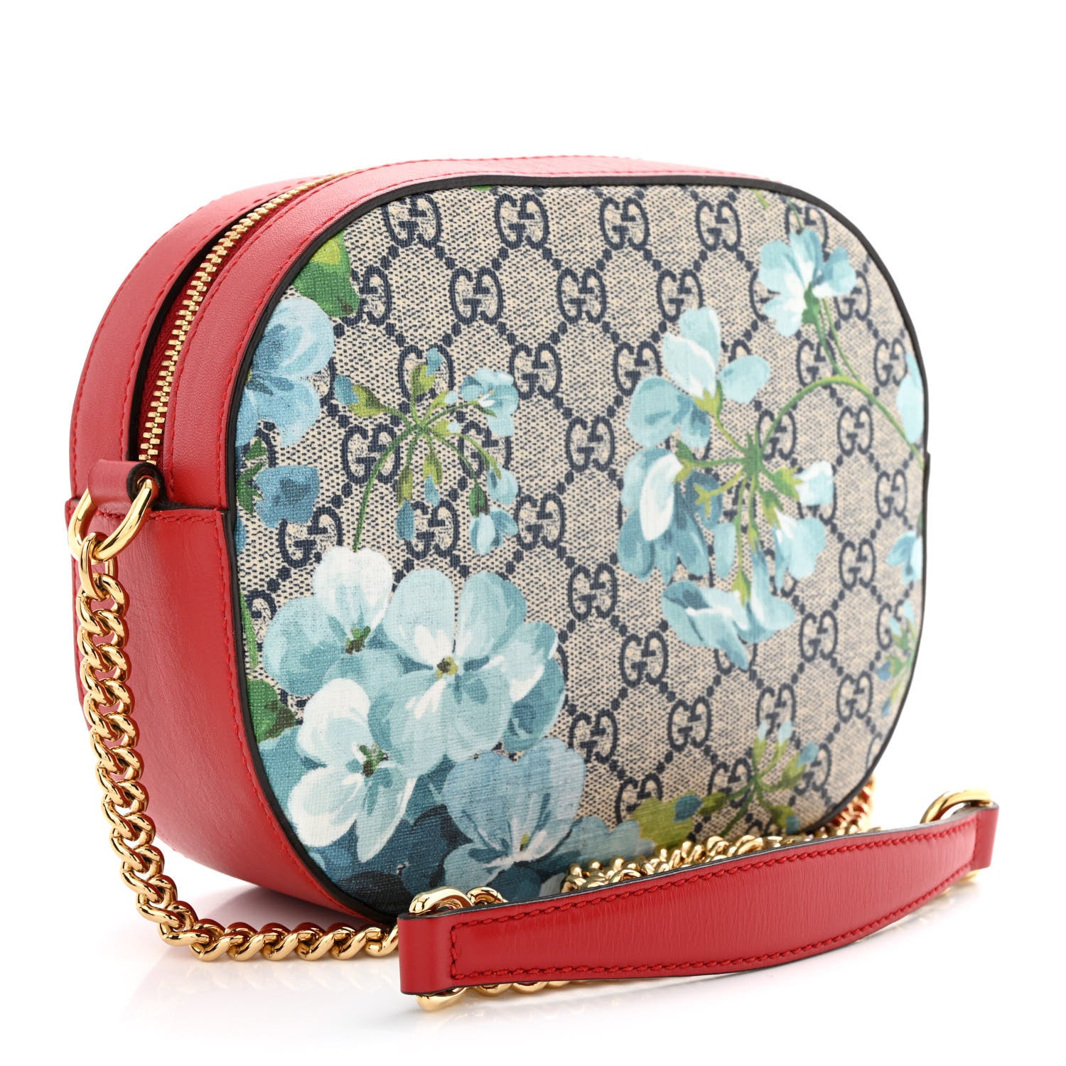 Gucci GG Supreme Monogram Blooms Mini Chain Shoulder Bag Beige Blue Navy Hibiscus Red 3 of 10
