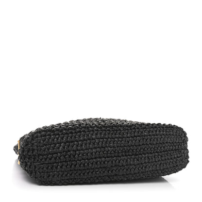 Prada Yarn Raffia Effect Crochet Small Logo Tote Black 4 of 9