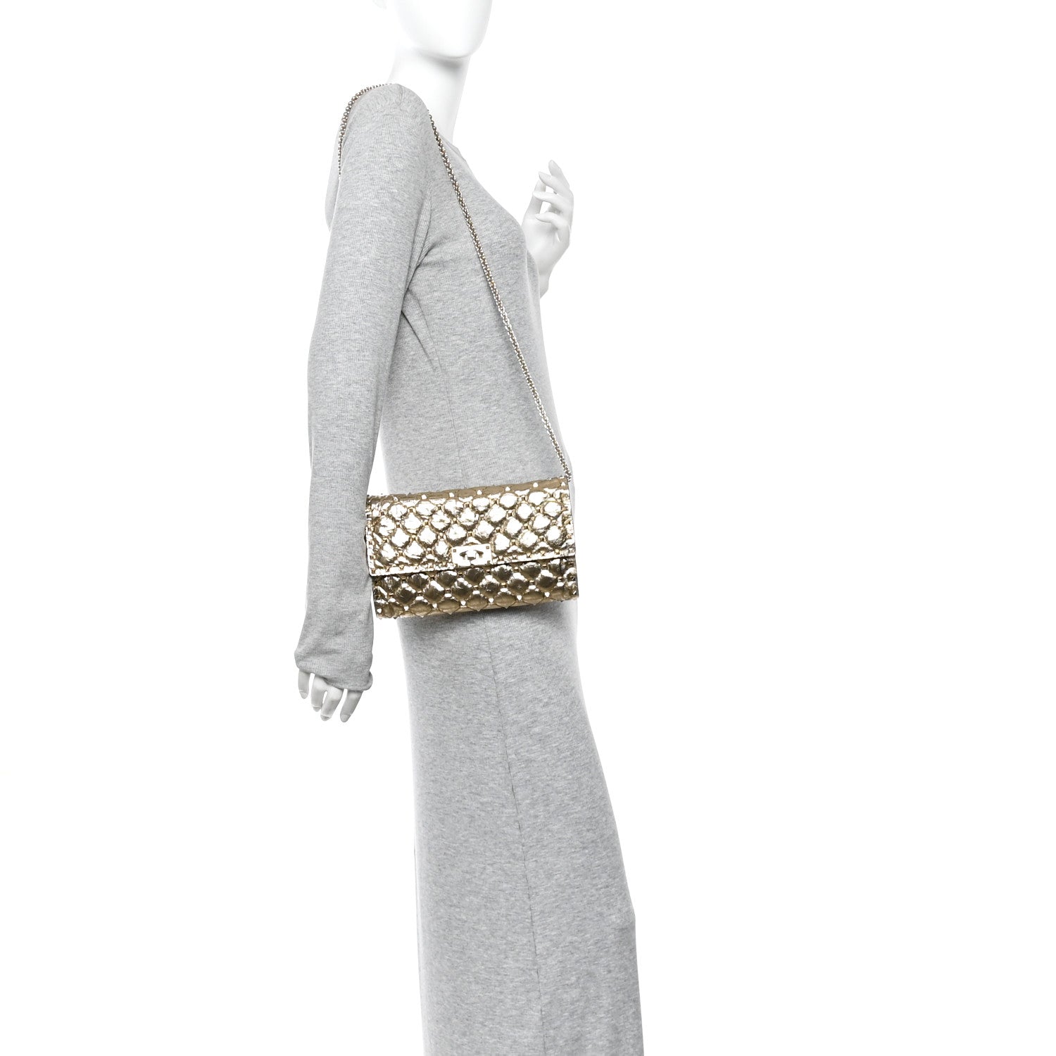 Valentino Garavani Metallic Wrinkled Lambskin Rockstud Spike Wallet on Chain Mekong 2 of 11
