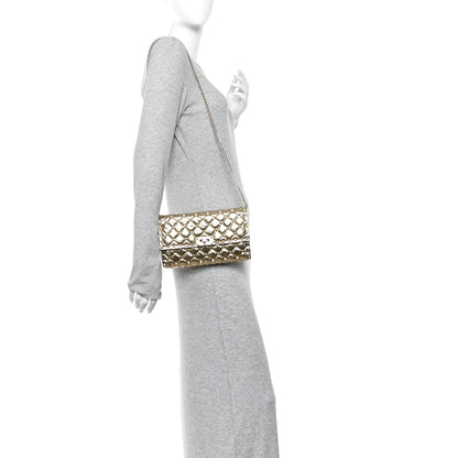 Valentino Garavani Metallic Wrinkled Lambskin Rockstud Spike Wallet on Chain Mekong 2 of 11