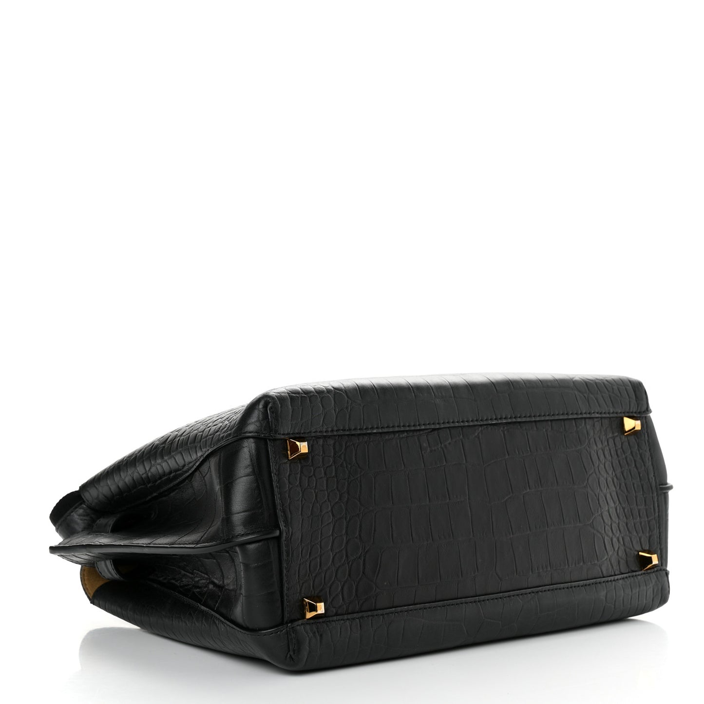 Calfskin Crocodile Embossed Medium Milla Tote Black