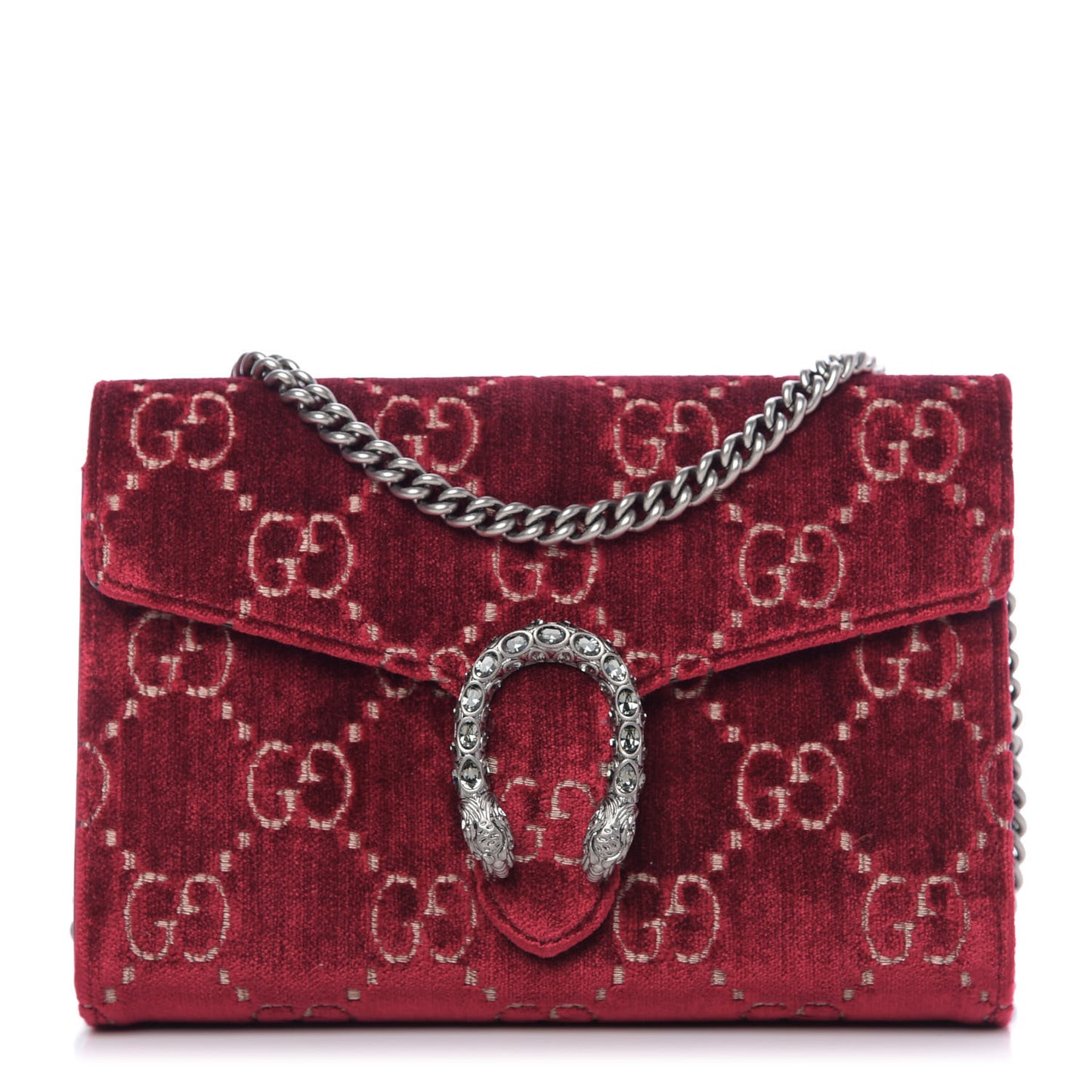 Velvet GG Monogram Mini Dionysus Chain Wallet Red Cipria