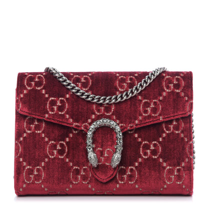 Gucci Velvet GG Monogram Mini Dionysus Chain Wallet Red Cipria 1 of 9
