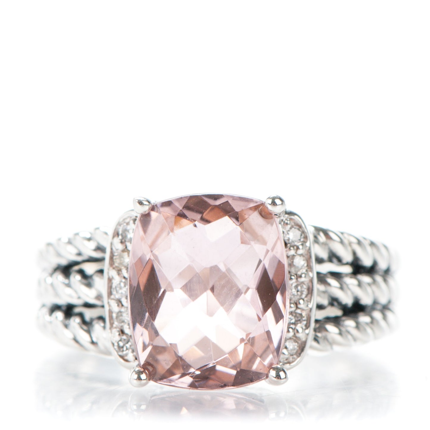 Sterling Silver Diamond Morganite 10mm Petite Wheaton Ring 54 7