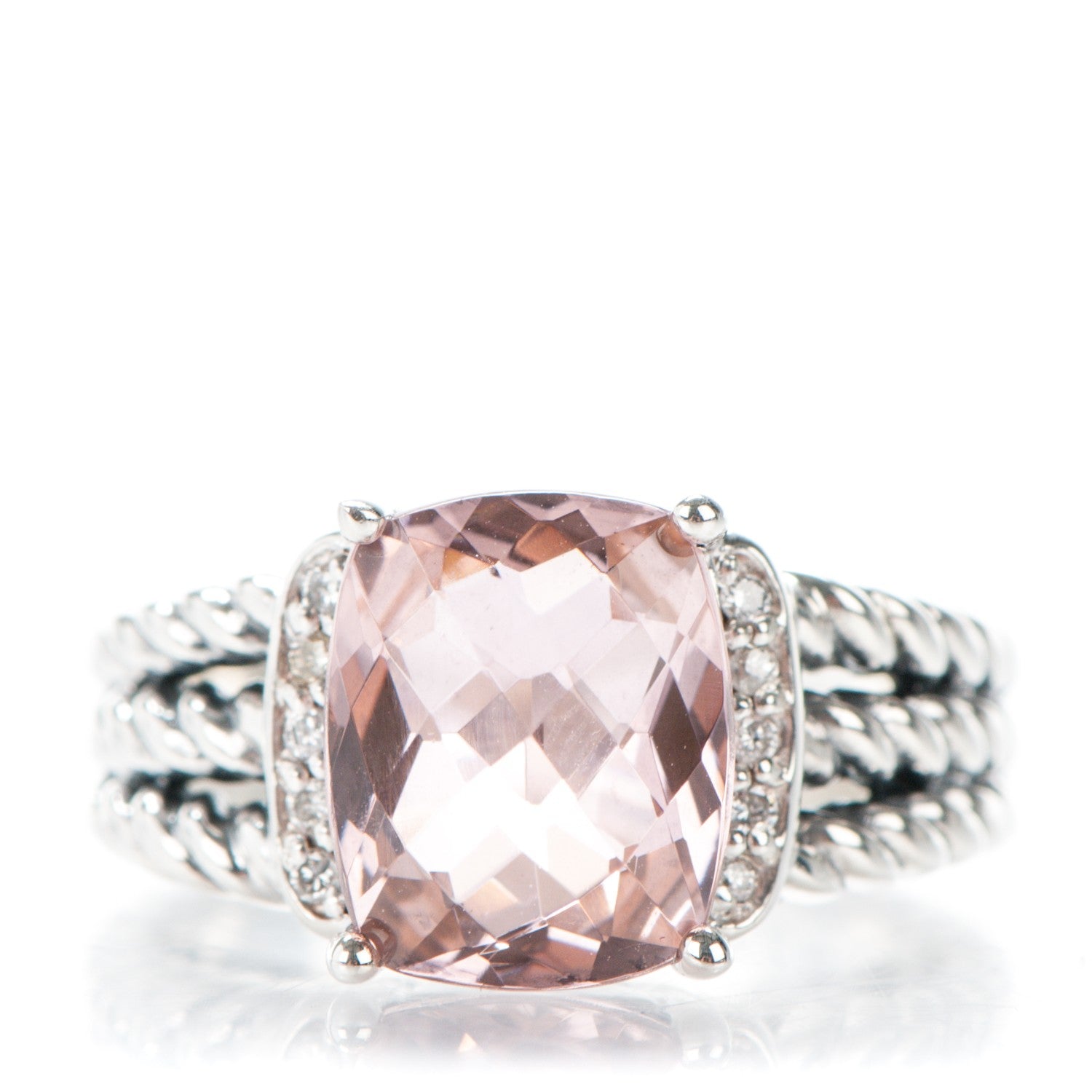 David Yurman Sterling Silver Diamond Morganite 10mm Petite Wheaton Ring 54 7 1 of 4
