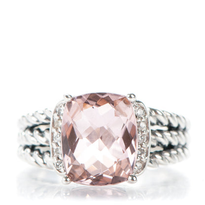 David Yurman Sterling Silver Diamond Morganite 10mm Petite Wheaton Ring 54 7 1 of 4