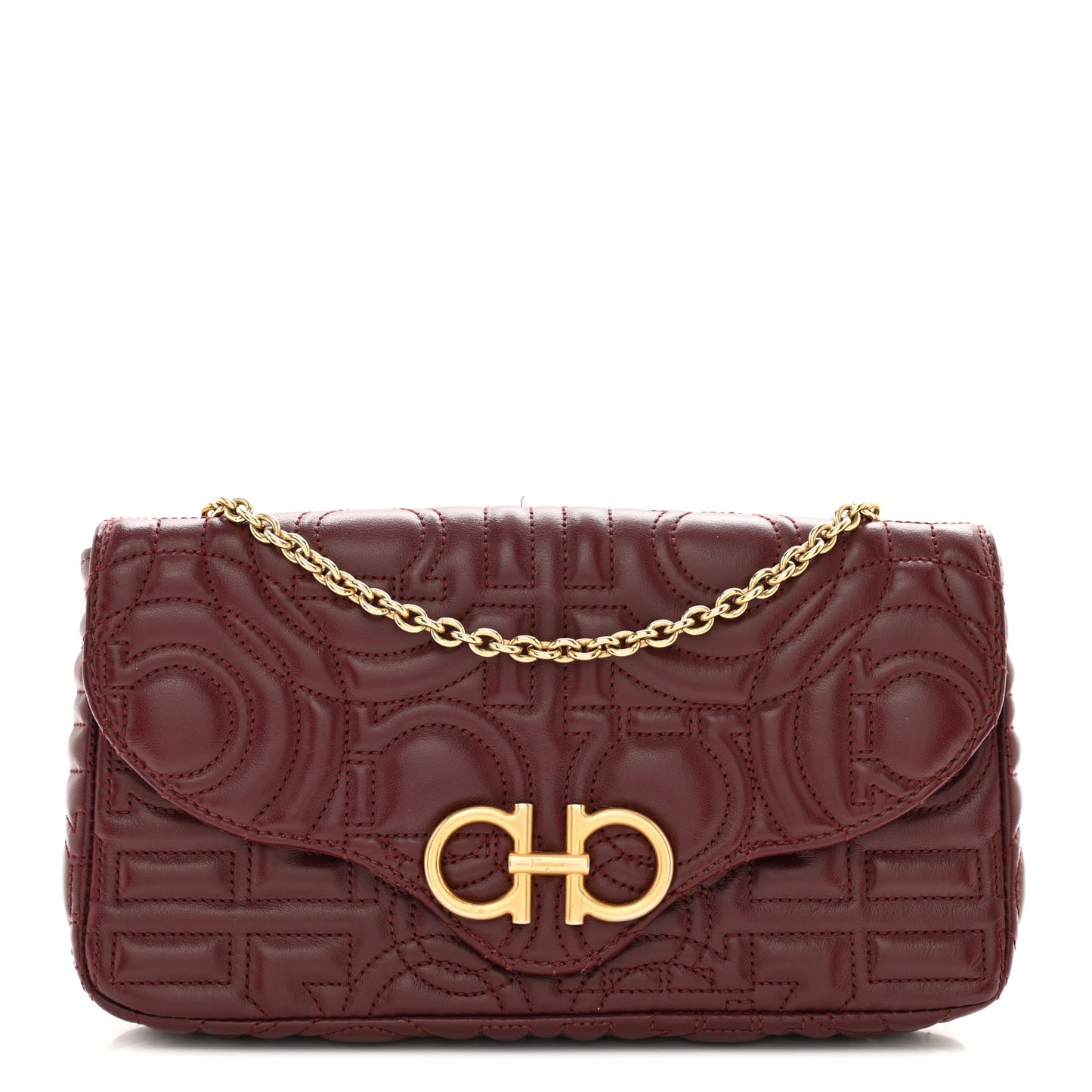 SALVATORE FERRAGAMO Calfskin Quilted Gancini Mini Bag Burgundy