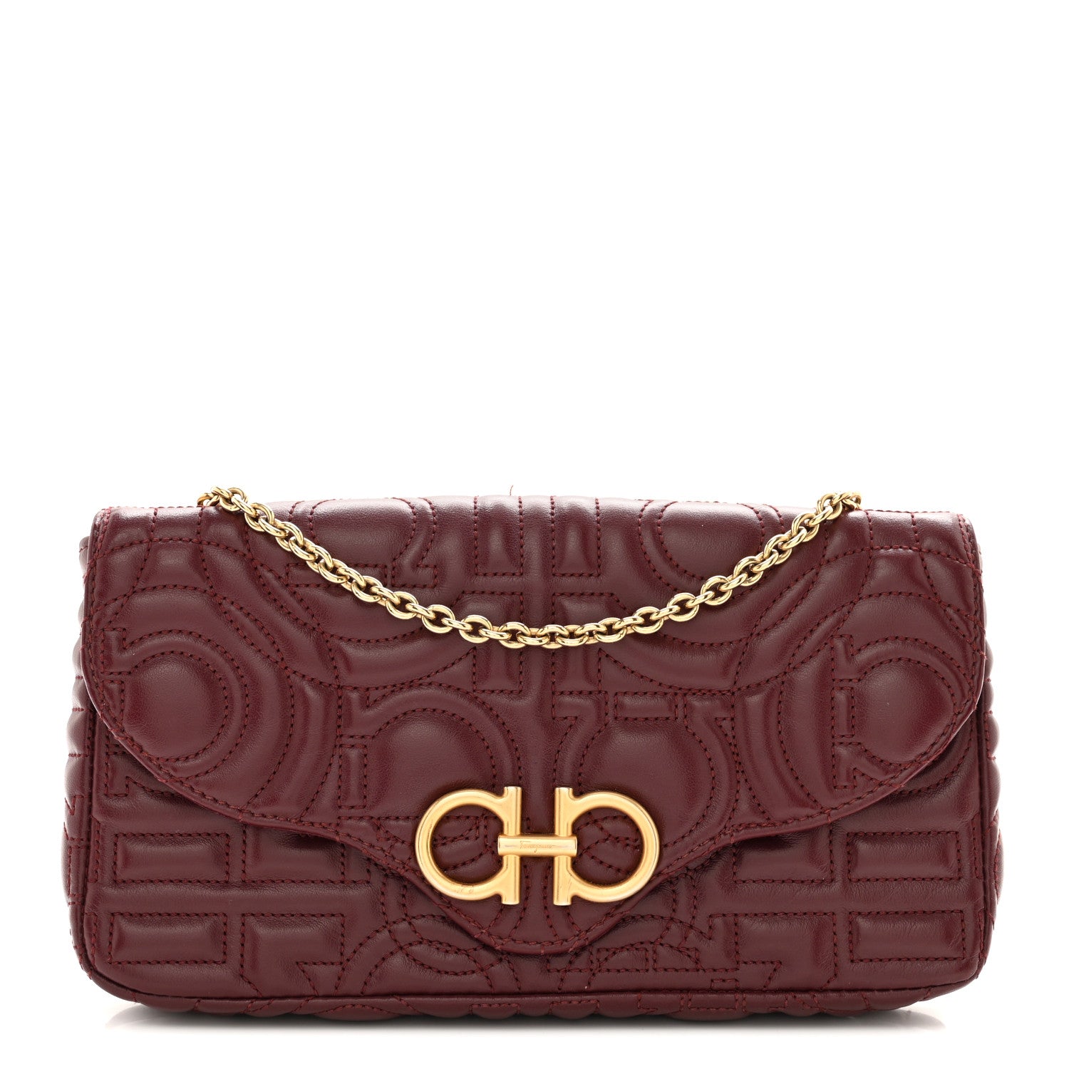 Salvatore Ferragamo SALVATORE FERRAGAMO Calfskin Quilted Gancini Mini Bag Burgundy 1 of 12