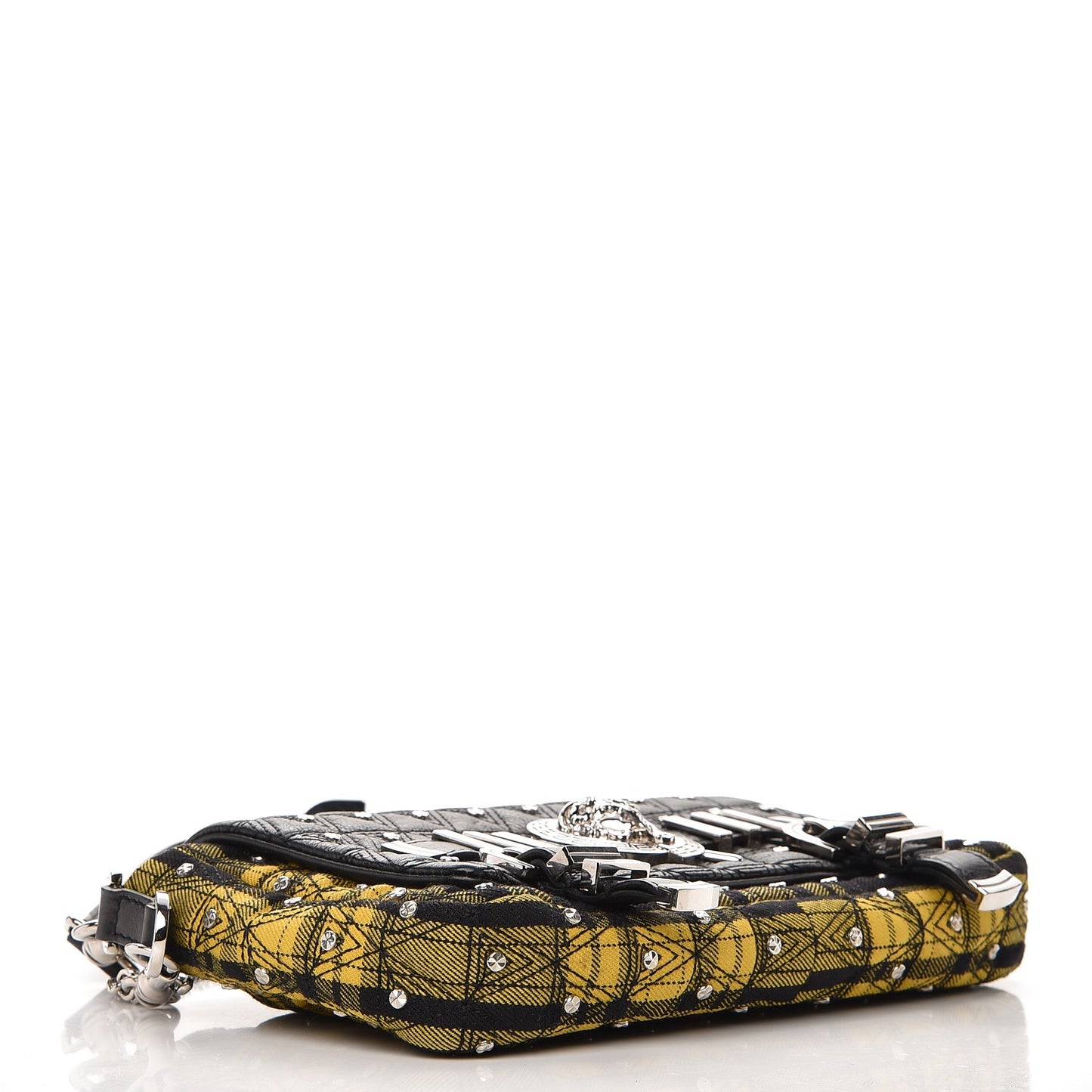 Calfskin Tartan Studded Medusa Chain Flap Bag Yellow