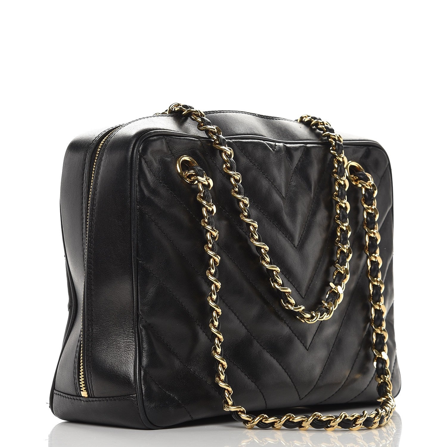 Chanel Lambskin Chevron Quilted Camera Case Black 3 of 10