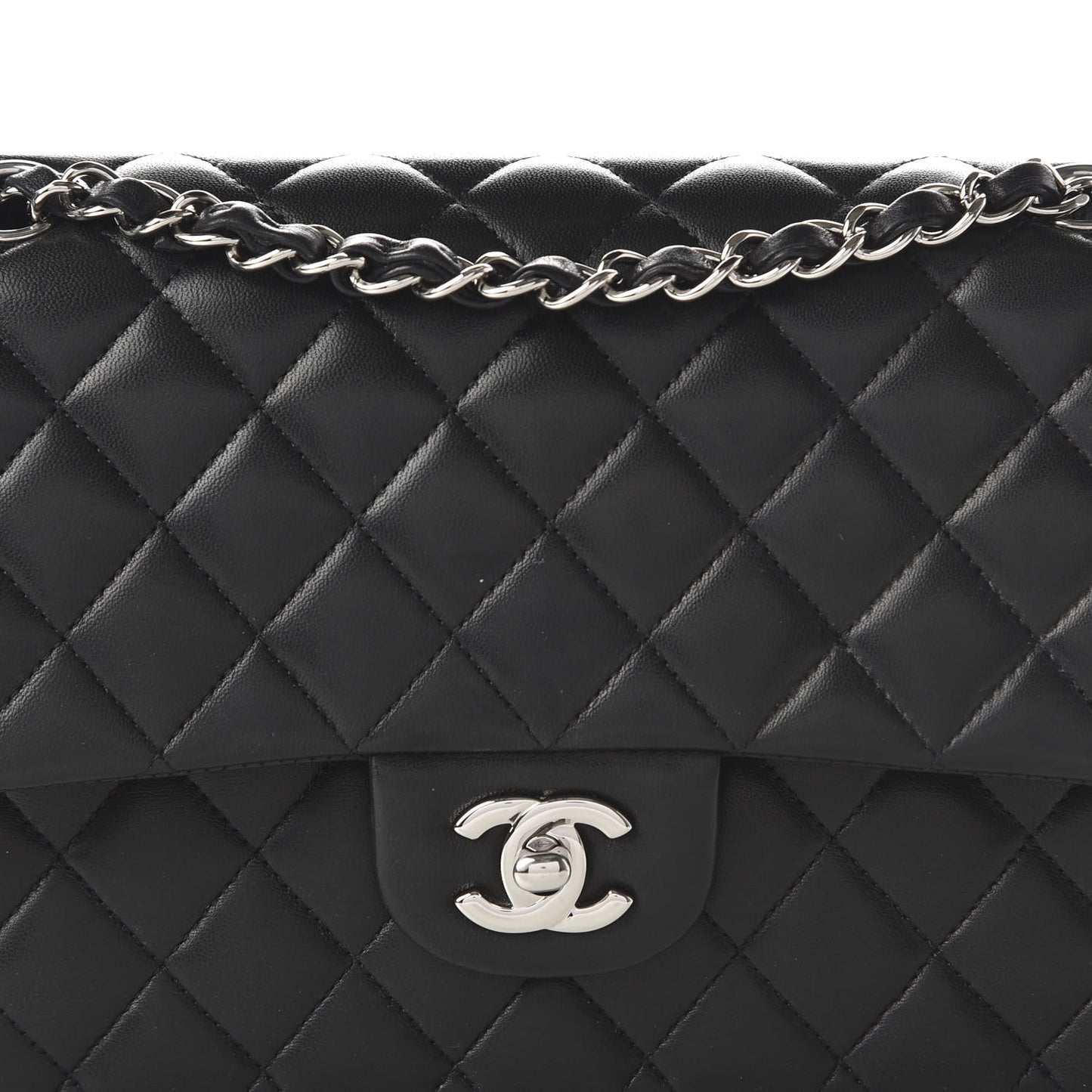 Lambskin Quilted Medium Double Flap Black