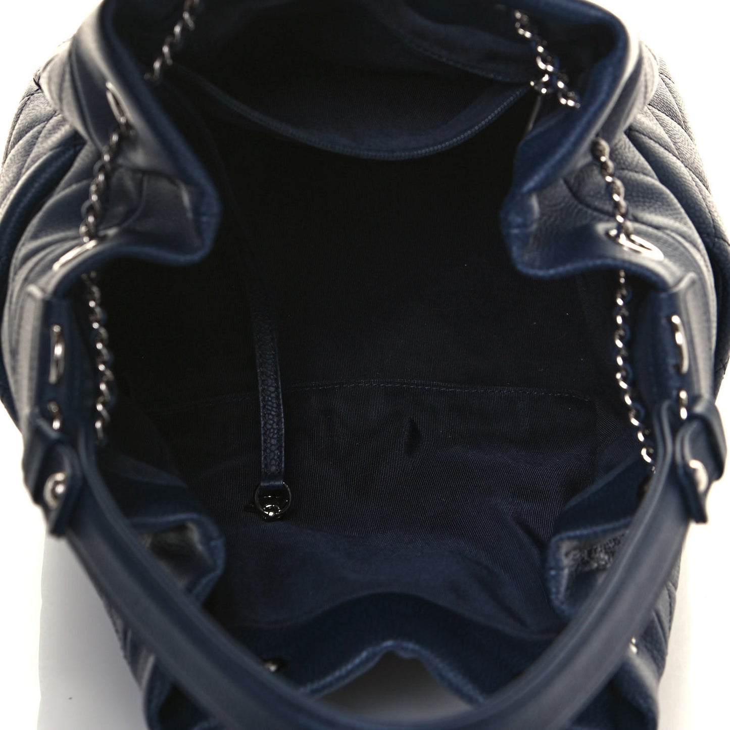 Grained Calfskin Quilted Medium CC Chain Bucket Drawstring Bag Blue