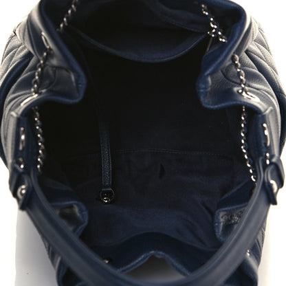 Chanel Grained Calfskin Quilted Medium CC Chain Bucket Drawstring Bag Blue 5 of 13