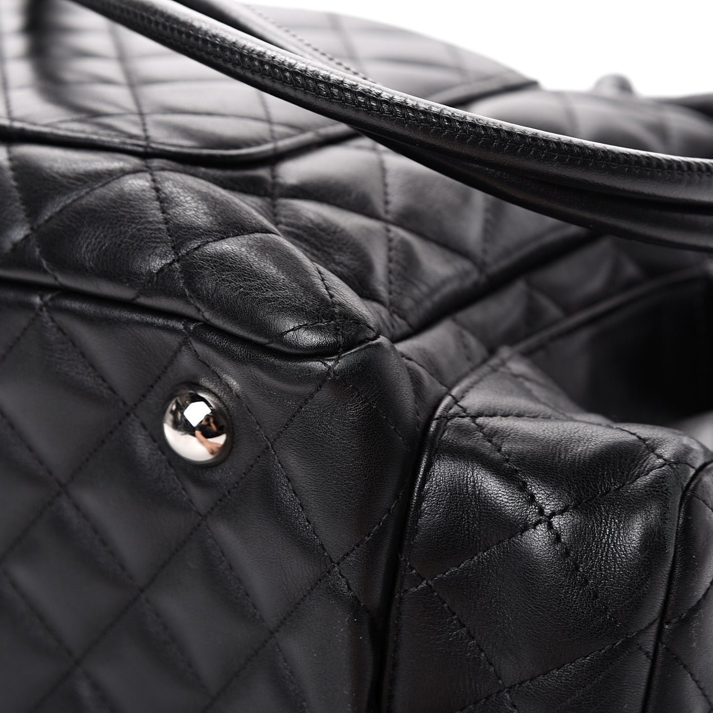 Calfskin Quilted Large Cambon Multipocket Reporter Black White