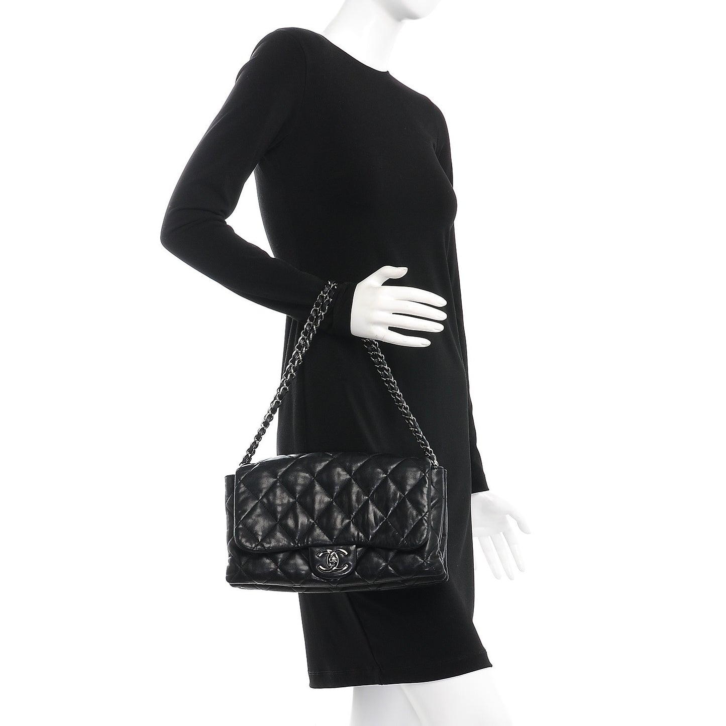 Lambskin Quilted 3 Accordion Flap Bag Black