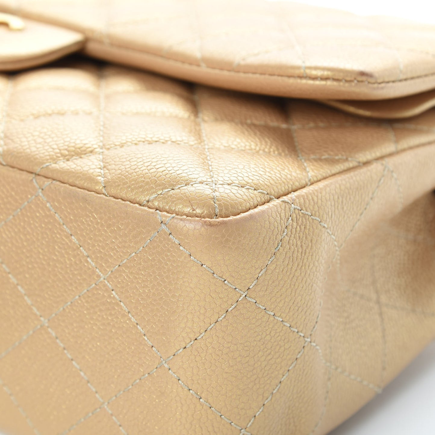 Pearly Caviar Quilted Jumbo Double Flap Gold