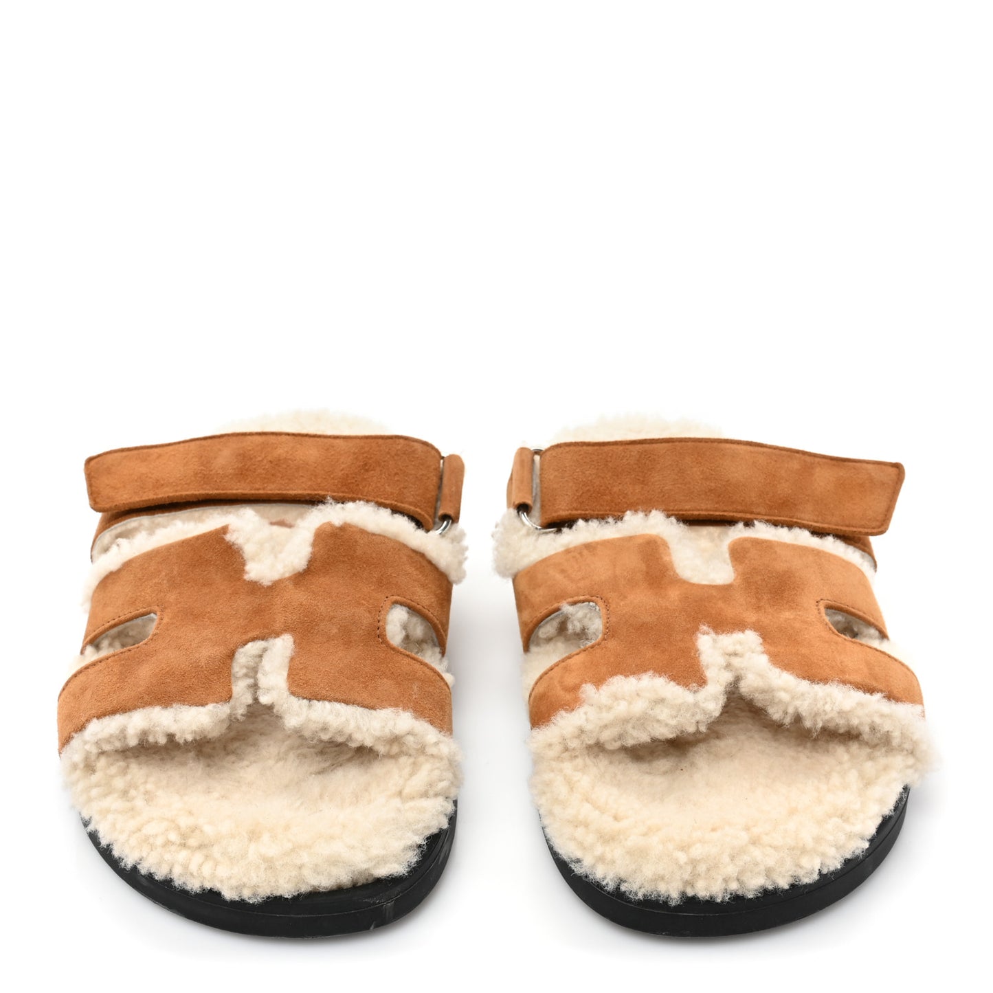 Suede Goatskin Woolskin Womens Chypre Sandals 38.5 Brun Fume Ecru
