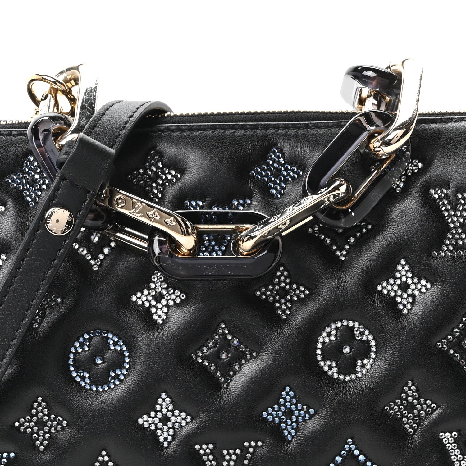Louis Vuitton Lambskin Swarovski Crystal Embossed Monogram Coussin BB Black 7 of 9