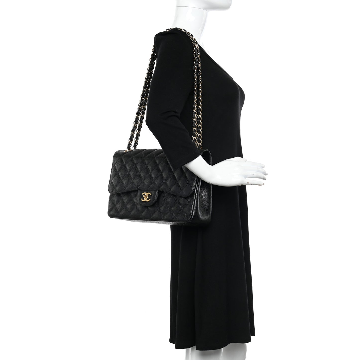 Caviar Quilted Jumbo Double Flap Black