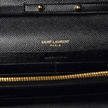 Saint Laurent Grain De Poudre Matelasse Chevron Monogram Chain Wallet Black 6 of 7