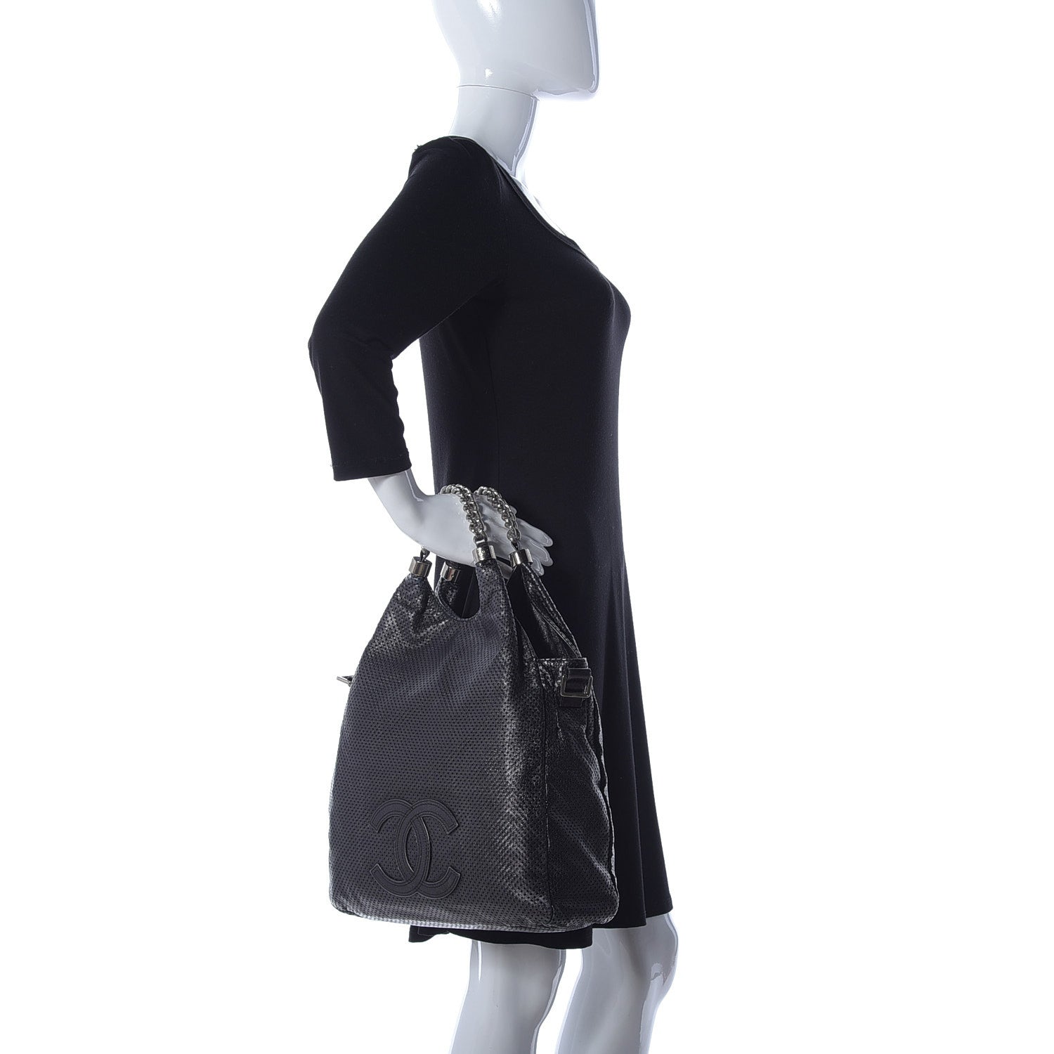 Chanel Glazed Calfskin Perforated Medium Rodeo Drive Tote Black 2 of 9
