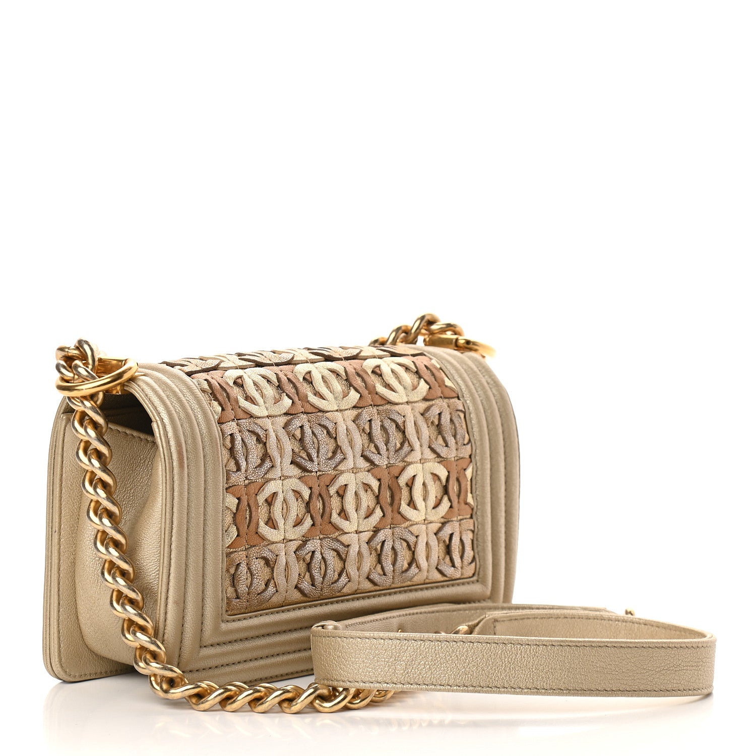 Chanel Metallic Lambskin Small Golden CC Boy Flap Dark Gold 3 of 10