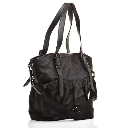 Burberry Nylon Tonal Check Drawstring Tote Black 3 of 9