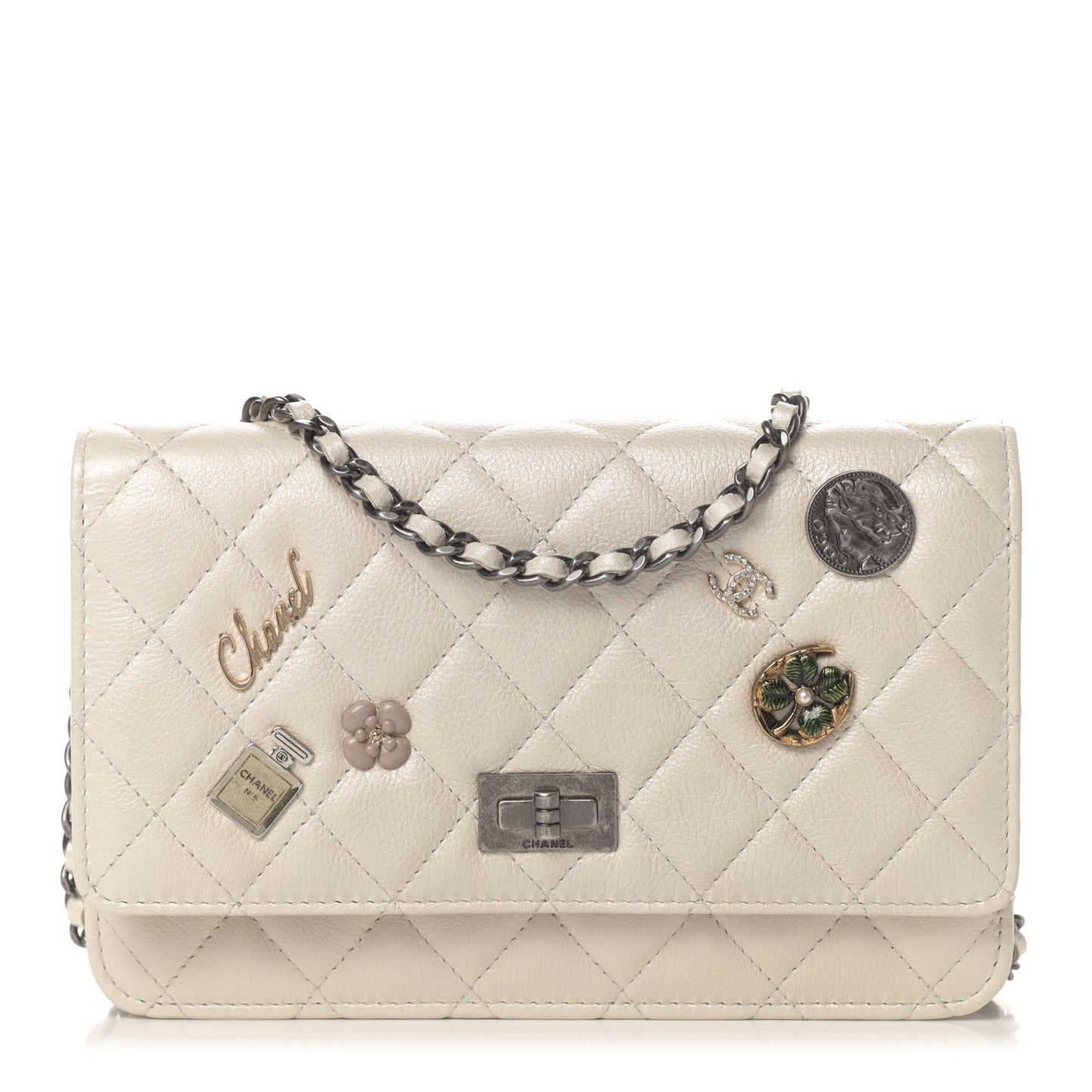 Metallic Calfskin Lucky Charms Casino 2.55 Reissue Wallet On Chain WOC Ivory