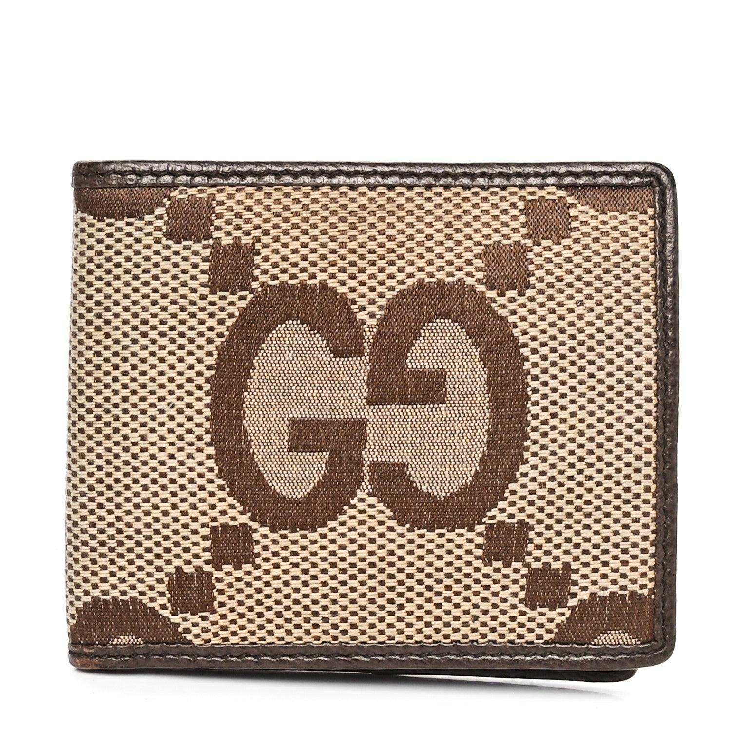 Gucci Monogram Jumbo GG Textured Dollar Calfskin Wallet Camel Ebony New Acero 1 of 8